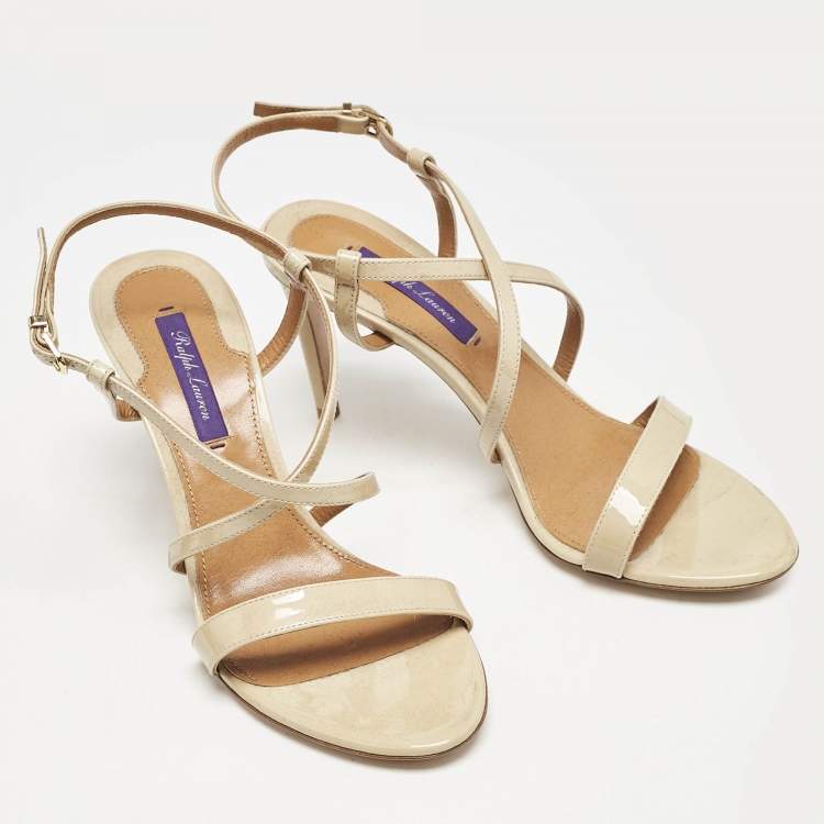 Pre Owned Ralph Lauren Beige Patent Leather Crisscross Ankle Strap Sandals Size 38