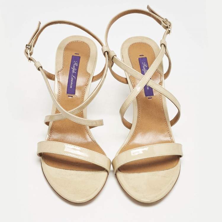 Pre Owned Ralph Lauren Beige Patent Leather Crisscross Ankle Strap Sandals Size 38