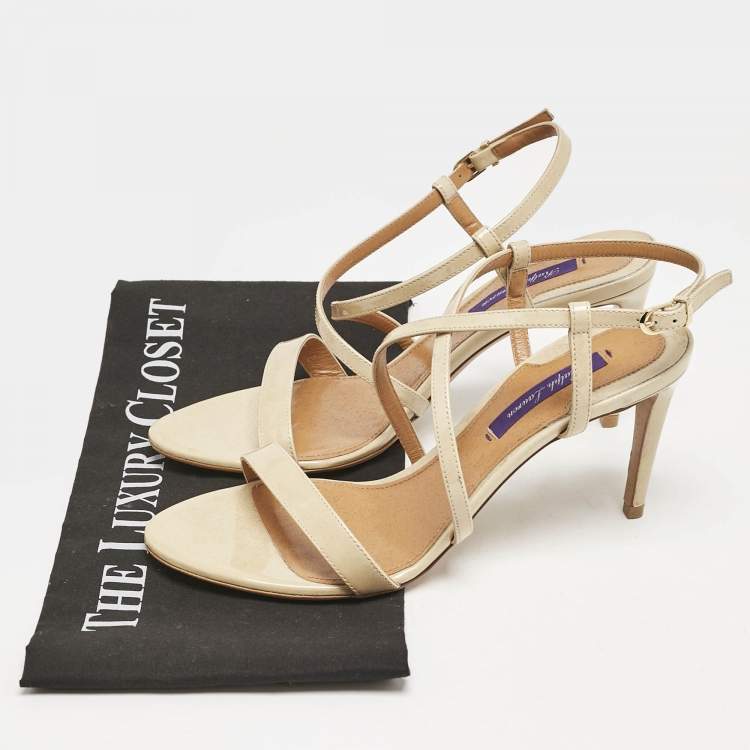 Pre Owned Ralph Lauren Beige Patent Leather Crisscross Ankle Strap Sandals Size 38