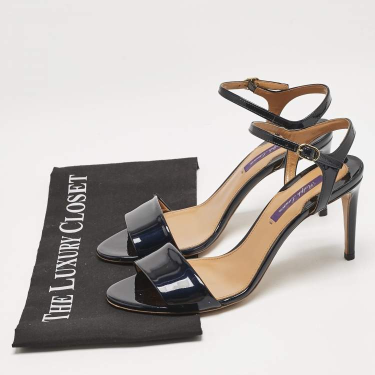 Pre Owned Ralph Lauren Navy Blue Patent Leather Ankle Strap Sandals Size 37