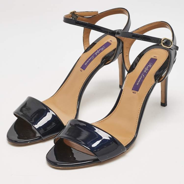 Pre Owned Ralph Lauren Navy Blue Patent Leather Ankle Strap Sandals Size 37