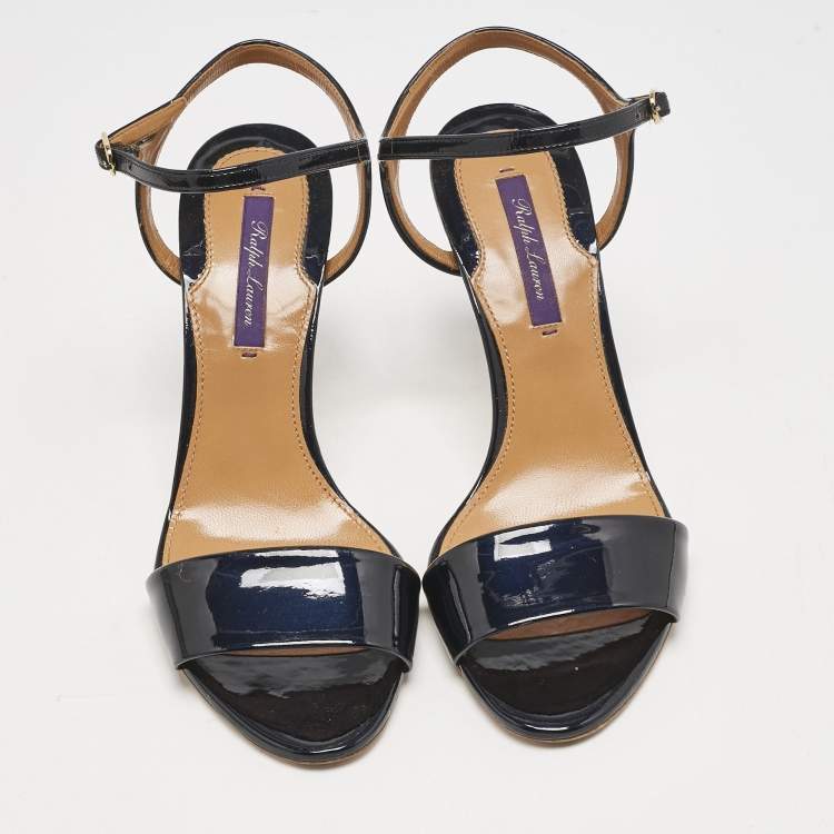 Pre Owned Ralph Lauren Navy Blue Patent Leather Ankle Strap Sandals Size 37