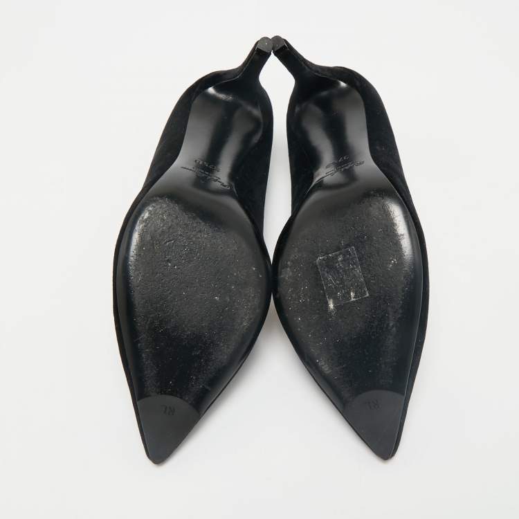 Pre Owned Ralph Lauren Black Velvet Pointed Toe Pumps Size 37.5