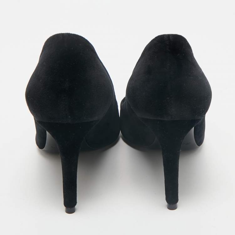 Pre Owned Ralph Lauren Black Velvet Pointed Toe Pumps Size 37.5