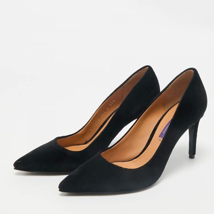 Pre Owned Ralph Lauren Black Velvet Pointed Toe Pumps Size 37.5