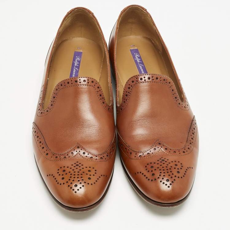 Pre Owned Ralph Lauren Brown Perforated Leather Quincy Loafers Size 41