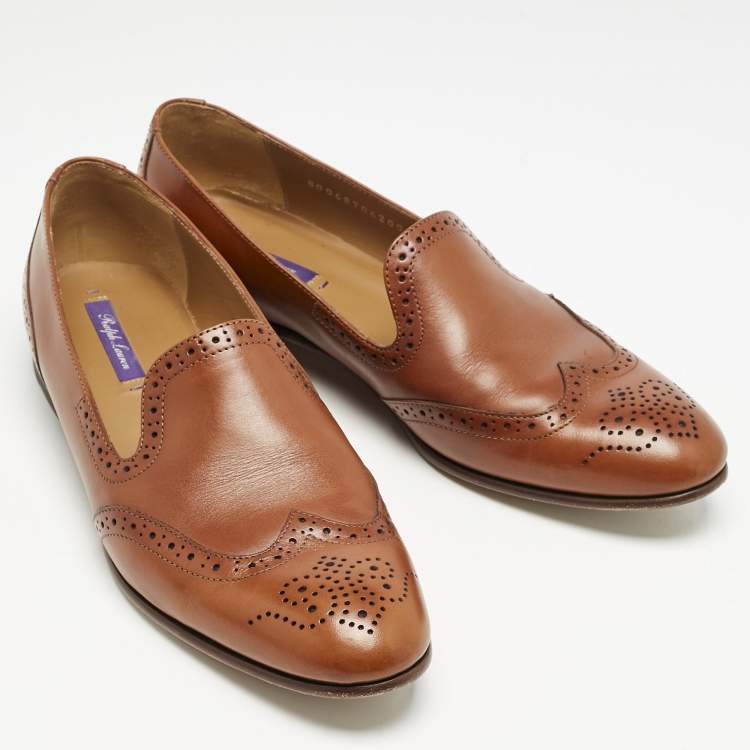 Pre Owned Ralph Lauren Brown Perforated Leather Quincy Loafers Size 41