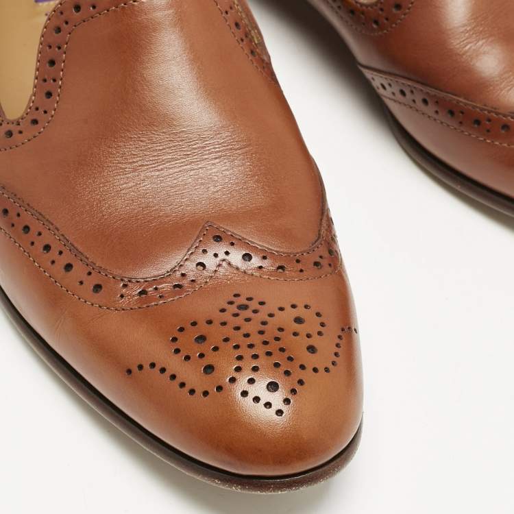 Pre Owned Ralph Lauren Brown Perforated Leather Quincy Loafers Size 41