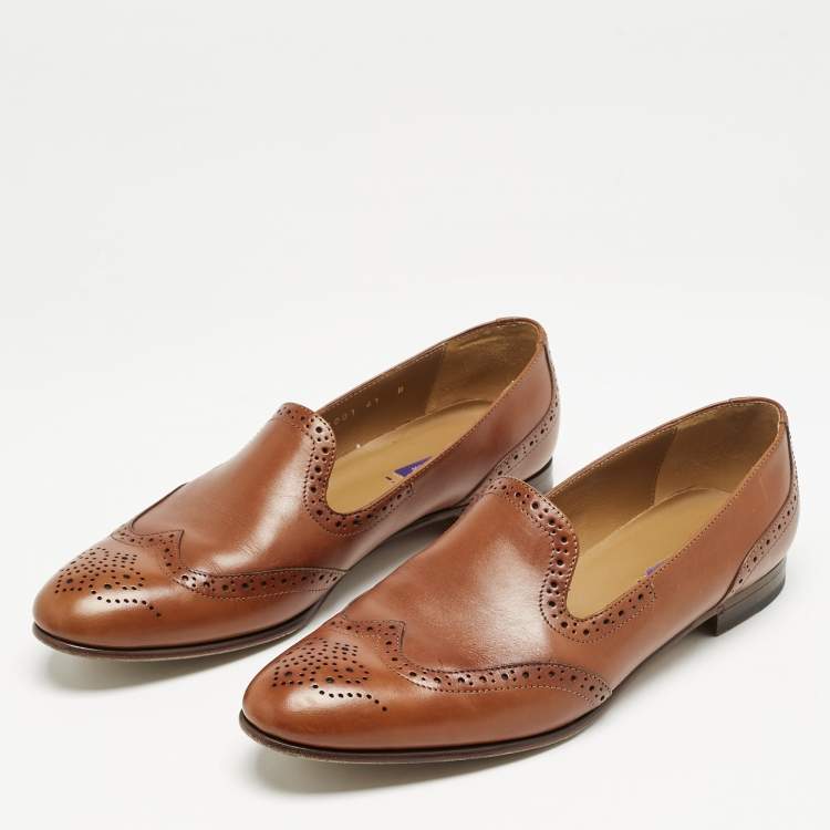Pre Owned Ralph Lauren Brown Perforated Leather Quincy Loafers Size 41