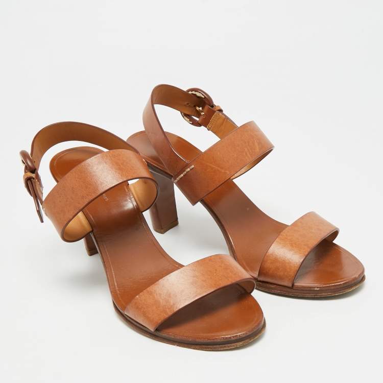 Pre Owned Ralph Lauren Size 38.5 Brown Leather Ankle Strap Sandals