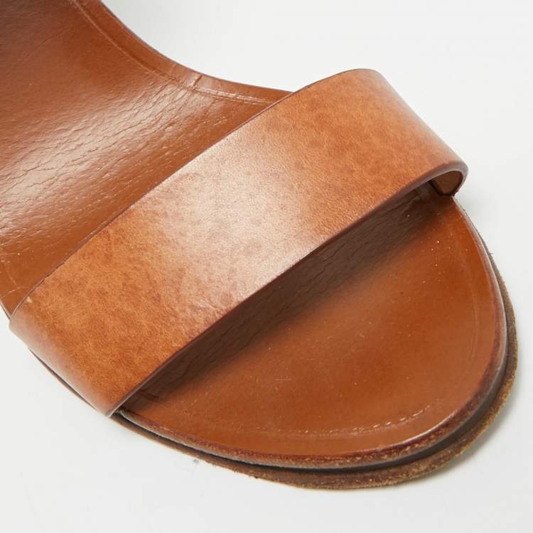 Pre Owned Ralph Lauren Size 38.5 Brown Leather Ankle Strap Sandals