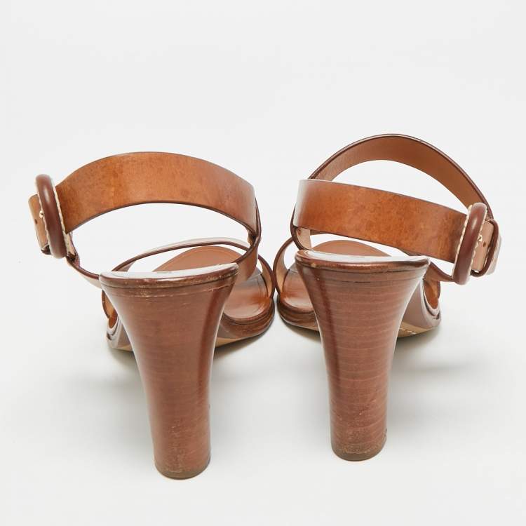 Pre Owned Ralph Lauren Size 38.5 Brown Leather Ankle Strap Sandals