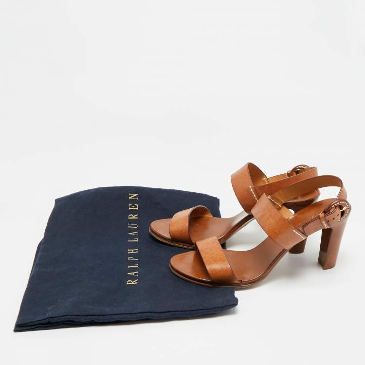 Pre Owned Ralph Lauren Size 38.5 Brown Leather Ankle Strap Sandals
