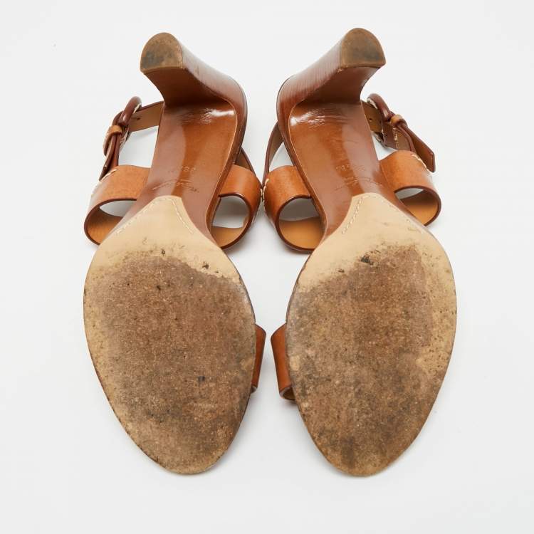 Pre Owned Ralph Lauren Size 38.5 Brown Leather Ankle Strap Sandals