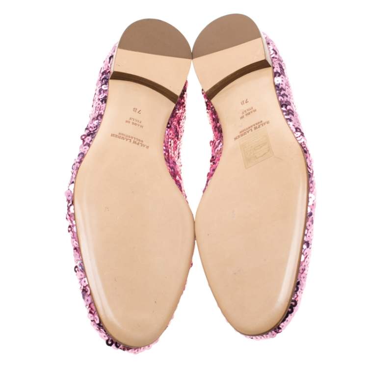 Pre Owned Ralph Lauren Pink Sequin Embellished Quintessa Pewter Smoking Slippers Size 37