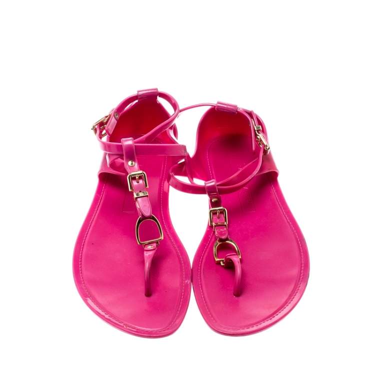 Pre Owned Ralph Lauren Fuschia Pink Jelly Karly Ankle Strap Sandals Size 41