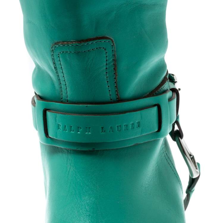Pre Owned Ralph Lauren Collection Green Leather Buckle Detail Knee Length Boots Size 39