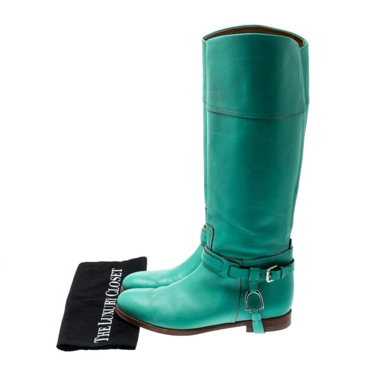 Pre Owned Ralph Lauren Collection Green Leather Buckle Detail Knee Length Boots Size 39