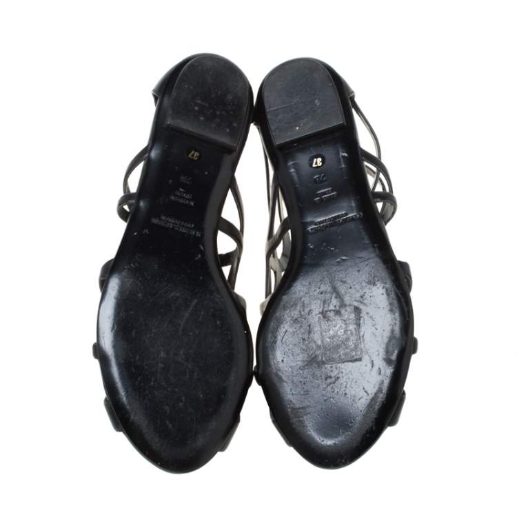 Pre Owned Ralph Lauren Collection Black Leather Cut Our Flat Sandals Size 37