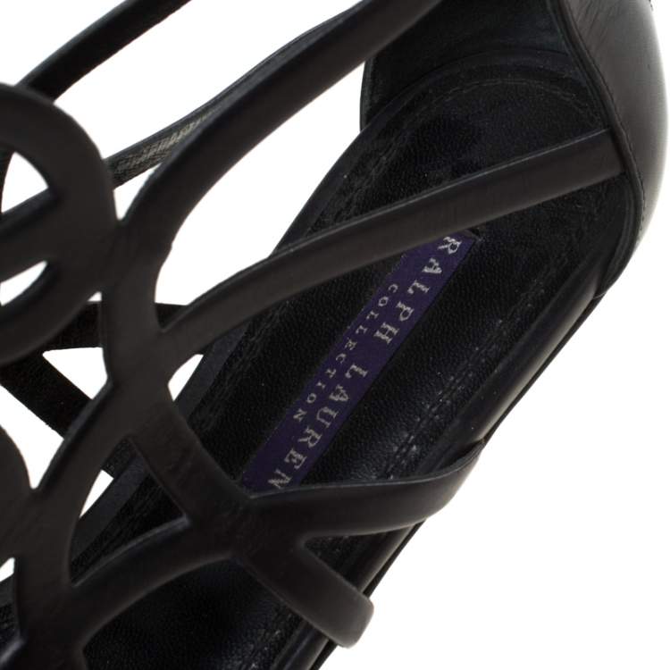 Pre Owned Ralph Lauren Collection Black Leather Cut Our Flat Sandals Size 37