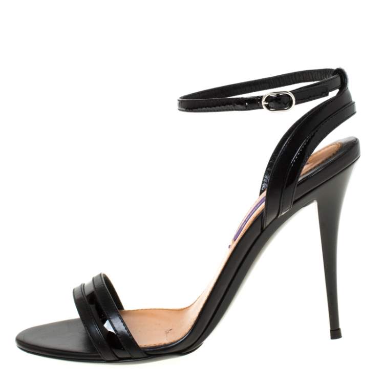 مملوكة مسبقًا Ralph Lauren Black Leather Open Toe Ankle Strap Sandals Size 37