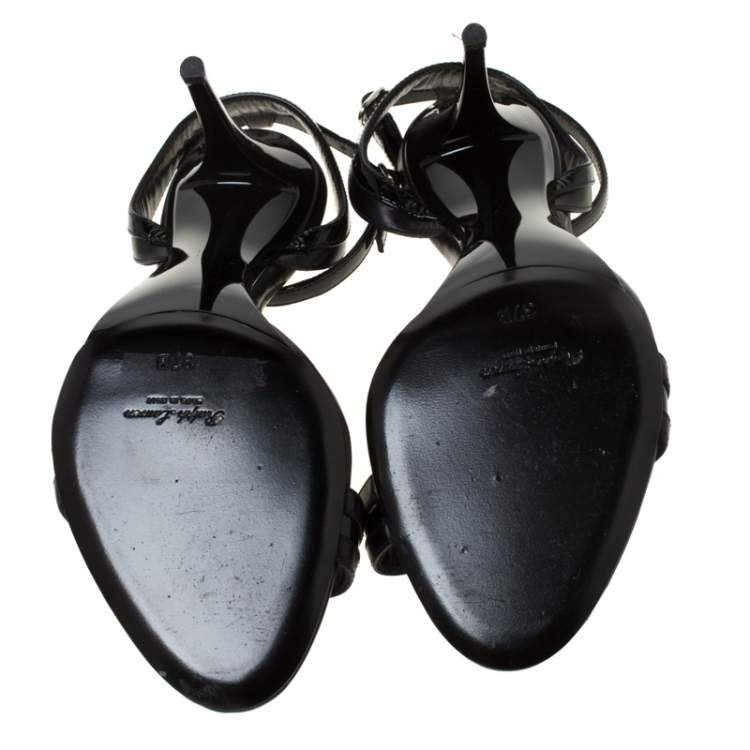 مملوكة مسبقًا Ralph Lauren Black Leather Open Toe Ankle Strap Sandals Size 37