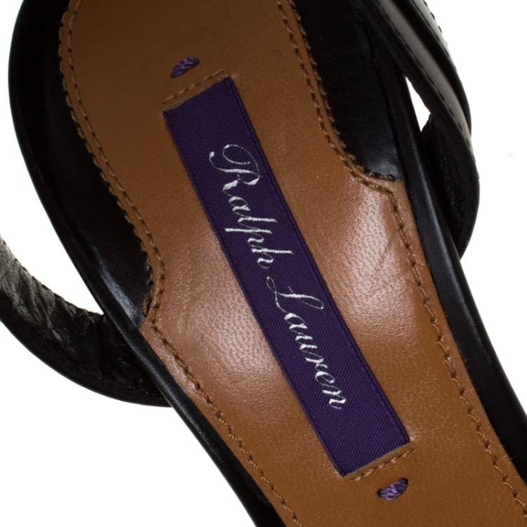 مملوكة مسبقًا Ralph Lauren Black Leather Open Toe Ankle Strap Sandals Size 37