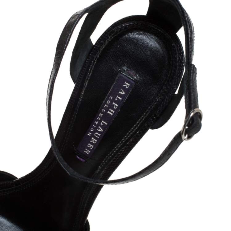 Pre Owned Ralph Lauren Black Lizard Jeanette Ankle Strap Sandals Size 40