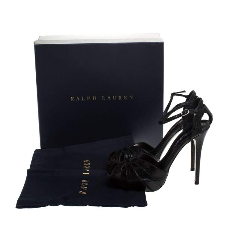 Pre Owned Ralph Lauren Black Lizard Jeanette Ankle Strap Sandals Size 40