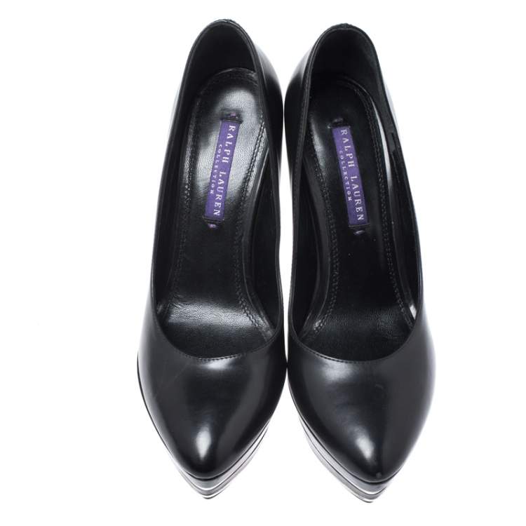 Pre Owned Ralph Lauren Black Leather Platform Pumps Size 36