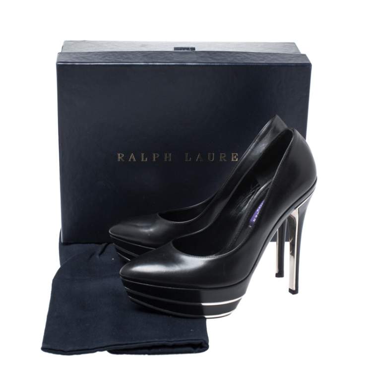 Pre Owned Ralph Lauren Black Leather Platform Pumps Size 36