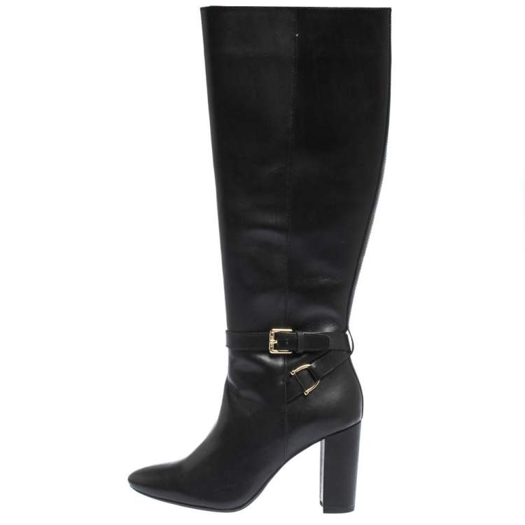 Ralph Lauren Black Leather Buckle Strap Knee Boots Size 37 Ralph Lauren |  TLC