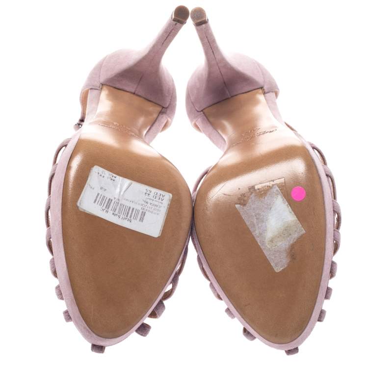 Pre Owned Ralph Lauren Pink Suede Leather T Strap Platform Sandals Size 40
