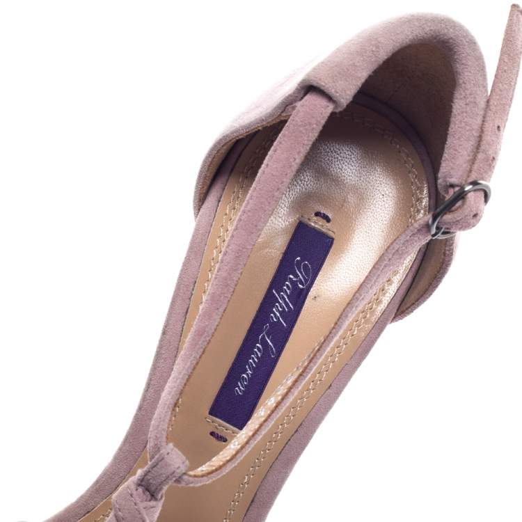 Pre Owned Ralph Lauren Pink Suede Leather T Strap Platform Sandals Size 40