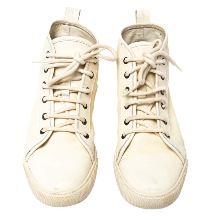 Pre Owned Ralph Lauren Light Cream Unlined Leather Lace High Top Sneakers Size 40