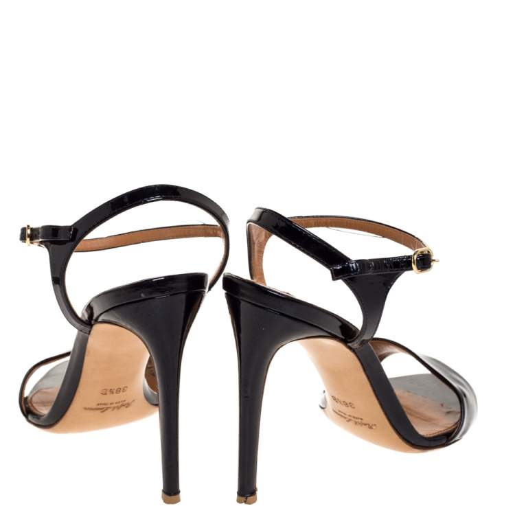 Pre Owned Ralph Lauren Black Patent Leather Ankle Strap Sandals Size 38.5