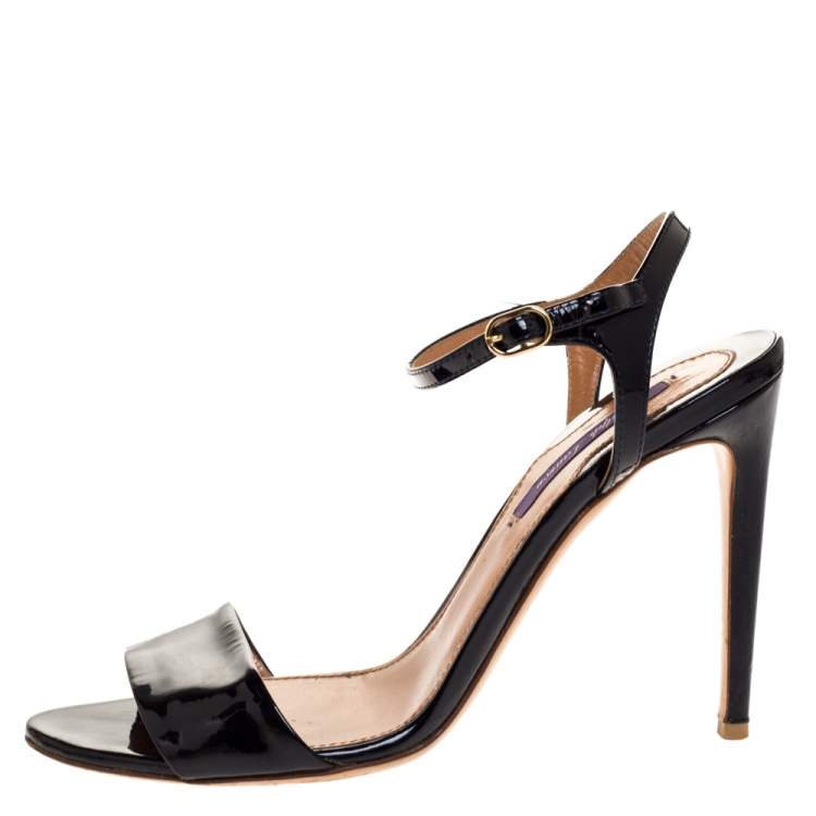 Pre Owned Ralph Lauren Black Patent Leather Ankle Strap Sandals Size 38.5