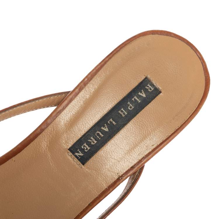 Pre Owned Ralph Lauren Brown Leather Thong Strappy Sandals Size 37