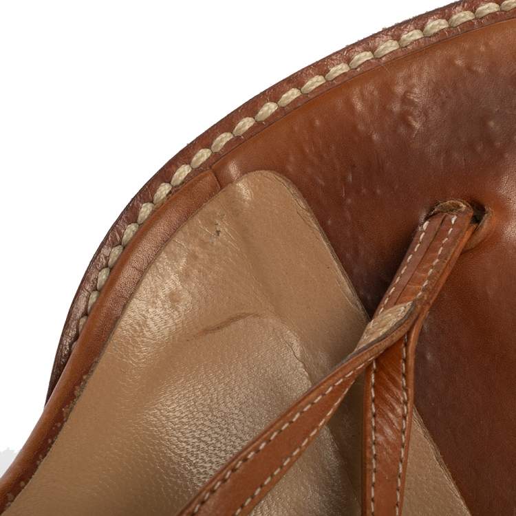 Pre Owned Ralph Lauren Brown Leather Thong Strappy Sandals Size 37