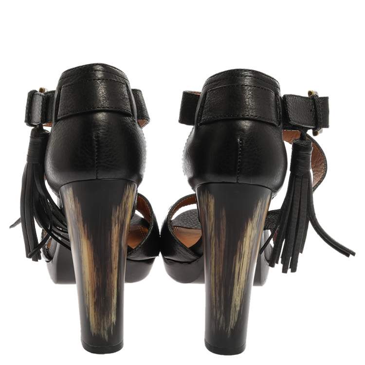 Pre Owned Ralph Lauren Black Leather Criss Cross Ankle Strap Sandals Size 38