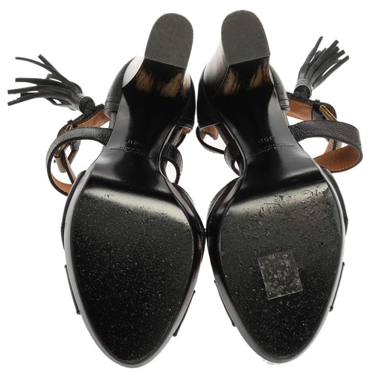 Pre Owned Ralph Lauren Black Leather Criss Cross Ankle Strap Sandals Size 38