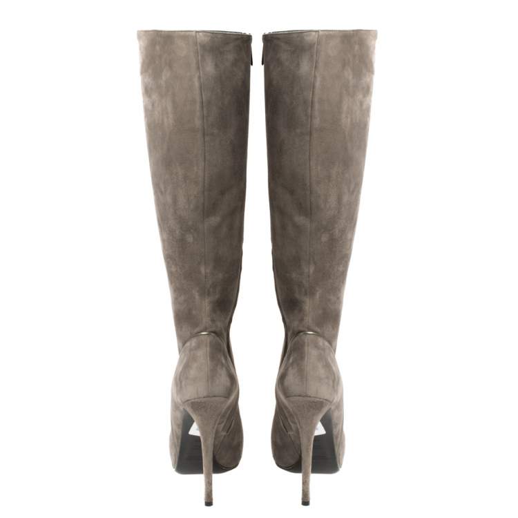 Pre Owned Ralph Lauren Grey Suede Heel High Boots Size 39