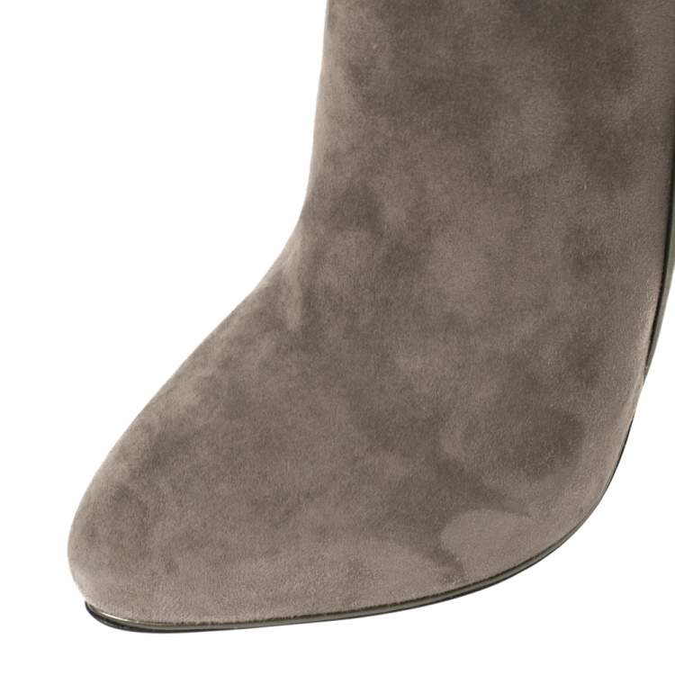 Pre Owned Ralph Lauren Grey Suede Heel High Boots Size 39