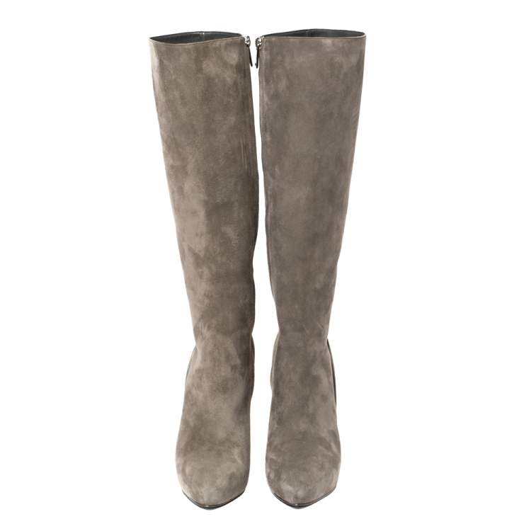 Pre Owned Ralph Lauren Grey Suede Heel High Boots Size 39