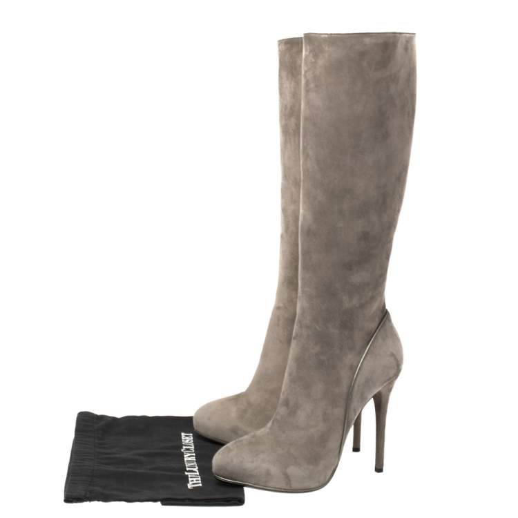 Pre Owned Ralph Lauren Grey Suede Heel High Boots Size 39