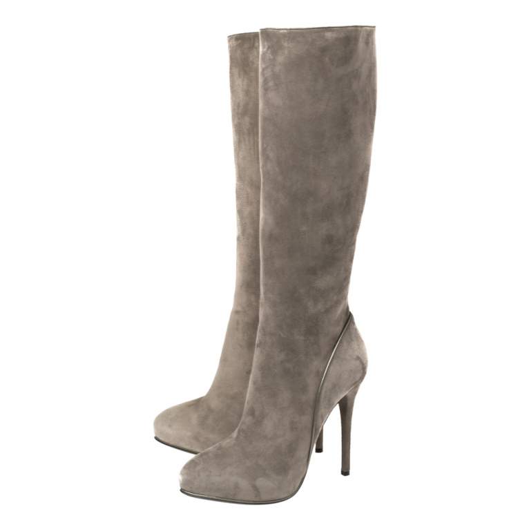 Pre Owned Ralph Lauren Grey Suede Heel High Boots Size 39
