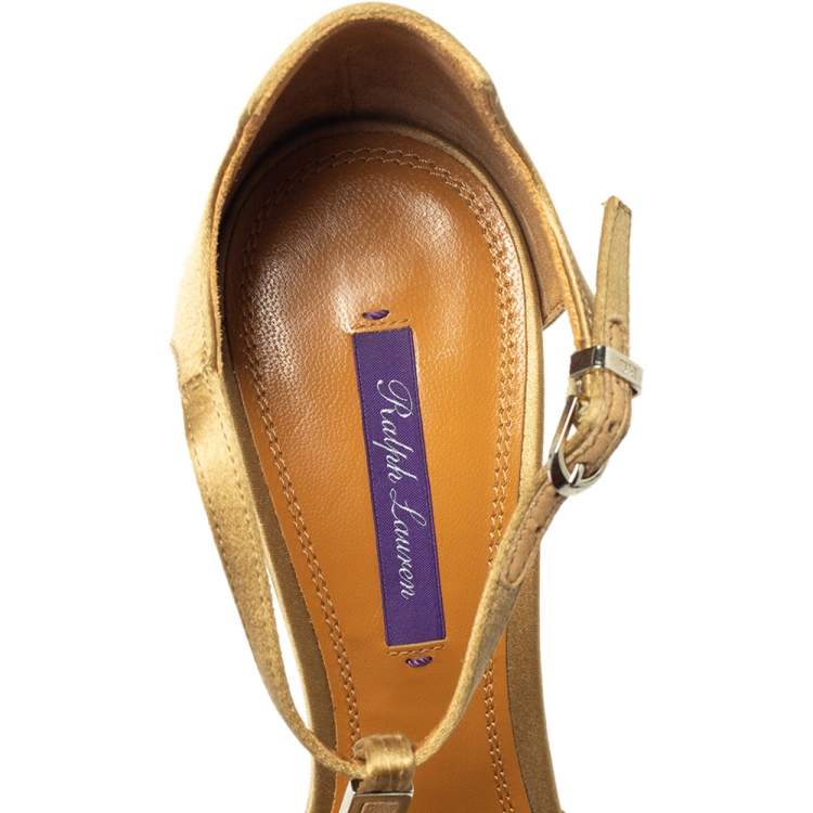 Pre Owned Ralph Lauren Beige Satin Metal  T Strap Platform Sandals Size 40