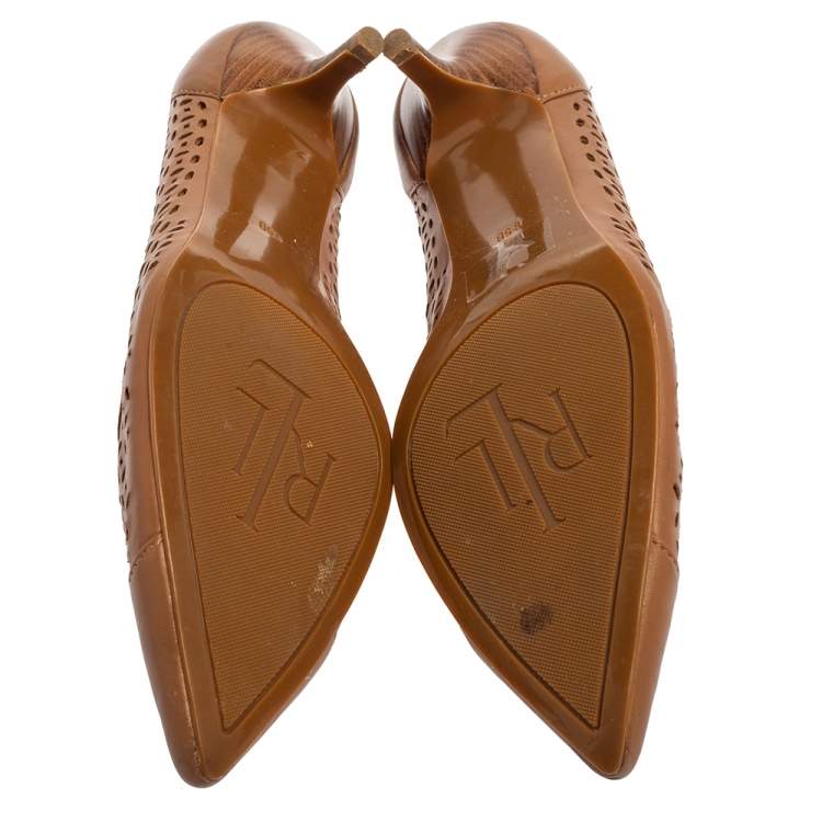 Pre Owned Ralph Lauren Brown Leather Cap-Toe Pumps Size 39.5