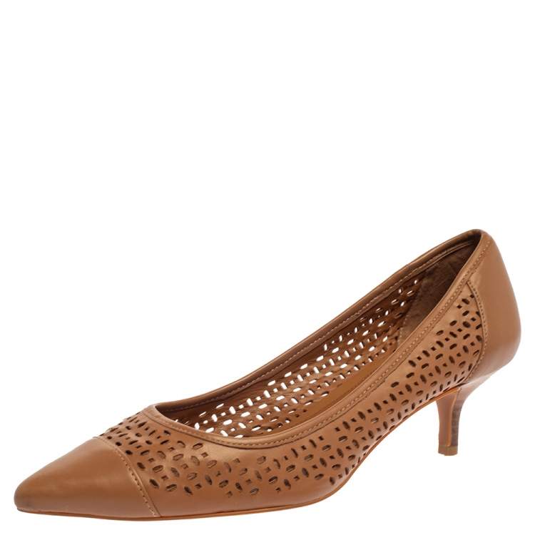 Pre Owned Ralph Lauren Brown Leather Cap-Toe Pumps Size 39.5