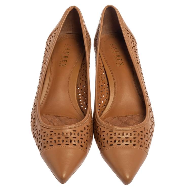 Pre Owned Ralph Lauren Brown Leather Cap-Toe Pumps Size 39.5